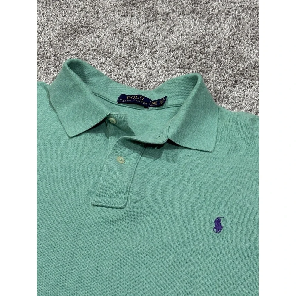 Polo Ralph Lauren Mens 2XLT Tall Green Pique Short Sleeve Polo Shirt Purple Pony